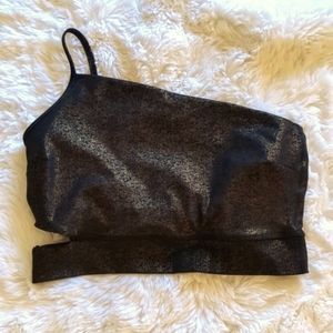 Beyond Yoga one shoulder sports bra metallic black size large